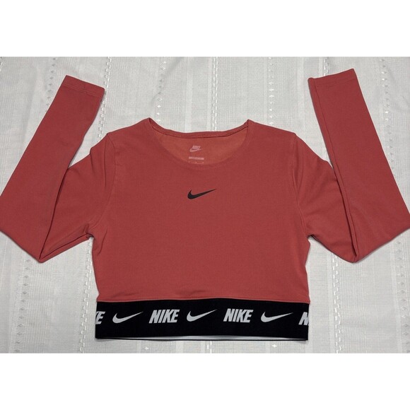 Nike Tops - Nike Women’s Crop Long Sleeve Nike Tape Logo - Size Medium / Coral
